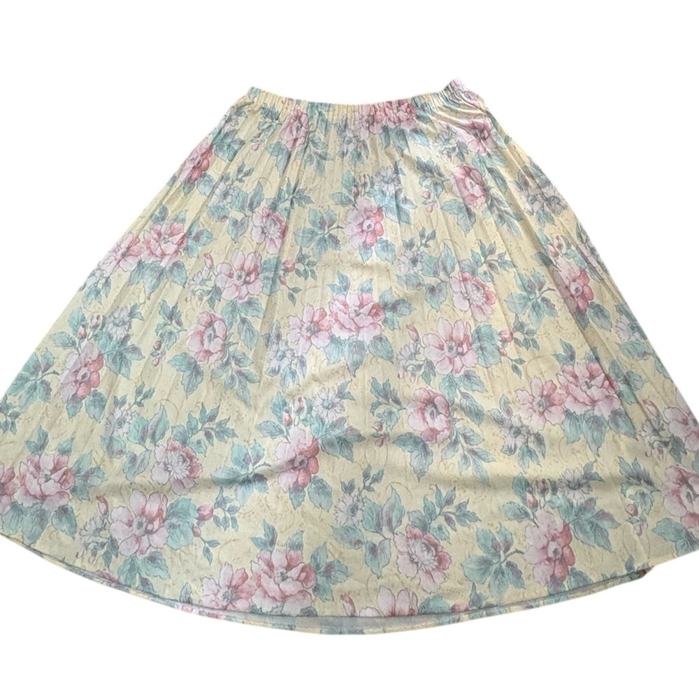 Vintage Yellow Floral Pleated Skirt